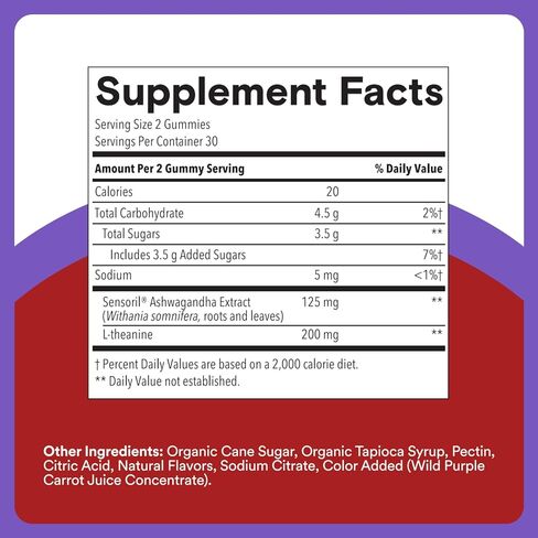 SmartyPants Adult Stress Support Gummies: Fast-Acting Calm & Mood Support with L-Theanine 200mg & Ashwagandha (Sensoril), Non-Drowsy, Mixed Berry Flavor, 60 Count (30 Day Supply) in Saudi Arabia