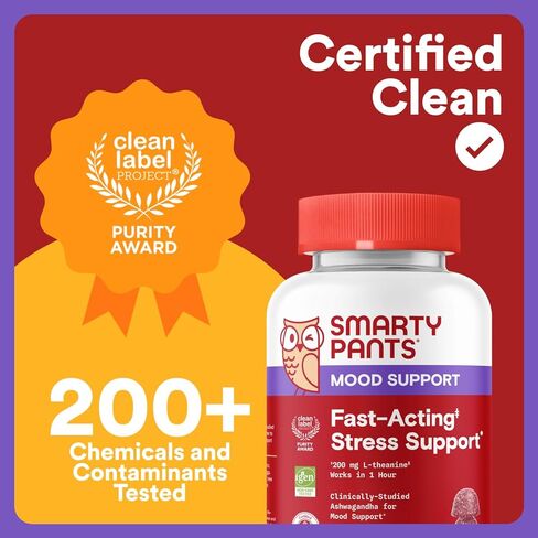 SmartyPants Adult Stress Support Gummies: Fast-Acting Calm & Mood Support with L-Theanine 200mg & Ashwagandha (Sensoril), Non-Drowsy, Mixed Berry Flavor, 60 Count (30 Day Supply) in Saudi Arabia