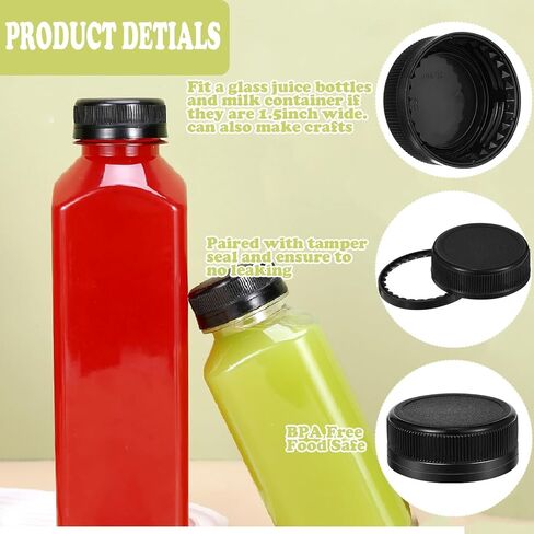 50 قطعة من أغطية الزجاجات البلاستيكية السوداء مقاس 38 مم لزجاجات العصير الفارغة، وأغطية زجاجات العبث، وأغطية الزجاجات للحرف اليدوية، وحاوية 4، و8، و12، و16، و32 أونصة in Kuwait