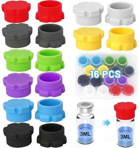 16 Pack 3ml Vial Caps, Reusable Silicone Protective Covers with 8 Assorted Colors, Leak-Proof & Dust-Resistant Lids for Peptides & Injection Vials, Easy to Clean & Organize in Saudi Arabia