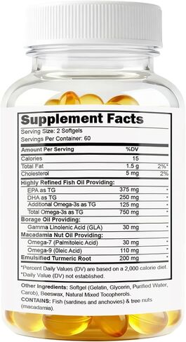 120 Softgels, Triple Omega 3 6 9 Supplement with Turmeric, Curcumin, DHA & EPA, Fish Oil Supplement for Brain & Heart Health and Joint Support, Advanced Absorption in Kuwait