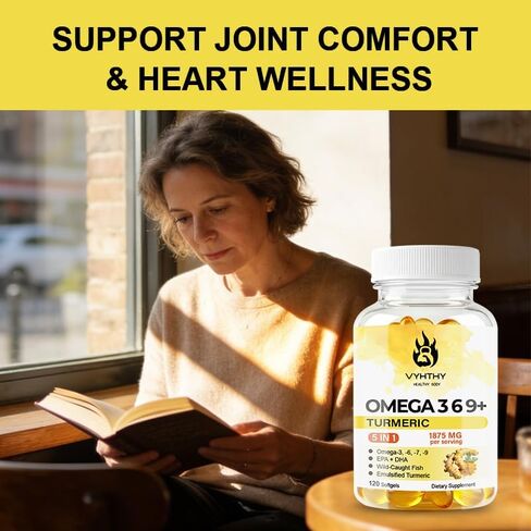 120 Softgels, Triple Omega 3 6 9 Supplement with Turmeric, Curcumin, DHA & EPA, Fish Oil Supplement for Brain & Heart Health and Joint Support, Advanced Absorption in Kuwait