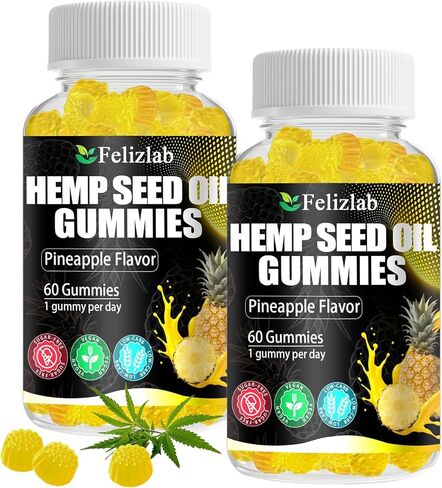 علكات القنب للقلق من آلام النوم - 120 قطعة من مستخلص زيت القنب الطبيعي النباتي مع أوميغا وفيتامين ب للاسترخاء والسلام - على شكل توت العليق (نكهة الأناناس) in Kuwait