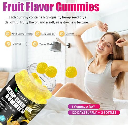 علكات القنب للقلق من آلام النوم - 120 قطعة من مستخلص زيت القنب الطبيعي النباتي مع أوميغا وفيتامين ب للاسترخاء والسلام - على شكل توت العليق (نكهة الأناناس) in Kuwait