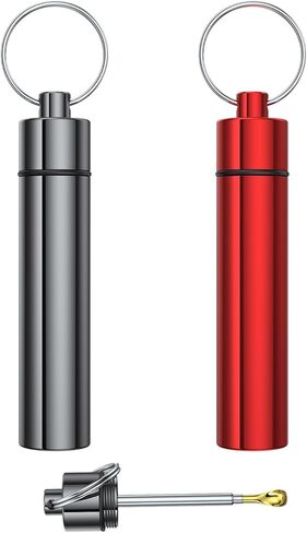 2 Pieces Metal Container with Keyring, Portable Waterproof Aluminum Travel Holder Mini Storage Bottle Case (Grey Red) in Saudi Arabia