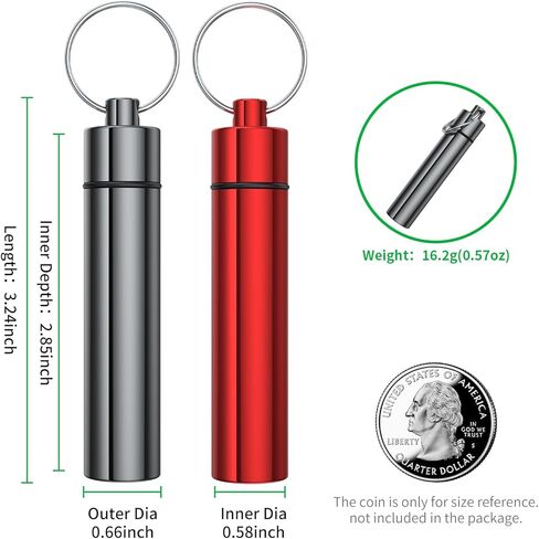 2 Pieces Metal Container with Keyring, Portable Waterproof Aluminum Travel Holder Mini Storage Bottle Case (Grey Red) in Saudi Arabia