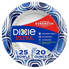 Dixie Ultra، أوعية ورقية كبيرة، 20 أونصة، 25 قطعة، آمنة للاستخدام في الميكروويف، قابلة للتحلل، أوعية للاستعمال مرة واحدة رائعة لوجبات الإفطار والغداء والعشاء in Kuwait
