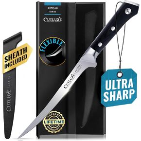 Cutluxe Fillet Knife for Fish & Meat – 7" Razor Sharp Boning Knife – Flexible High Carbon German Steel, Full Tang Ergonomic Handle Design, Grilling Gifts for Men – Artisan Series in Saudi Arabia