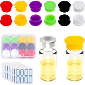 12 قطعة من أغطية قارورة زجاجية سعة 5 مل مع 64 قطعة من ملصقات الملصقات، أغطية أغطية قارورة واقية مقاومة للتسرب والغبار للمختبرات والعيادات وتنظيم المنزل (6 ألوان) in Kuwait
