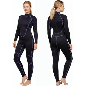 بدلة غطس للسيدات، بدلة غطس لكامل الجسم من النيوبرين 3 مم للمياه الباردة، بدلة غطس حرارية بأكمام طويلة وسحاب خلفي للسيدات للغوص والسباحة وركوب الأمواج والغطس in Kuwait
