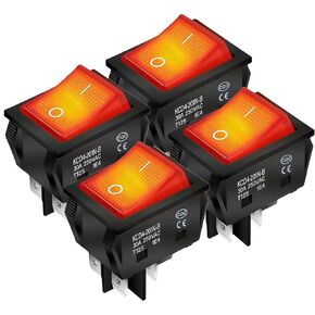 WELCAPAC- 30A 250V/120V KCD4 Rocker Switch DPST 4 Pin Red Lighted, ON/Off Power Switch Heavy Duty (4-Pack) in Kuwait