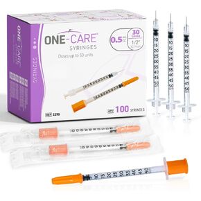 حقنة ONE-CARE 0.5 مل/سم مكعب، 30 جرام × 1/2 بوصة (12.7 ملم)، مغلفة بشكل فردي، غطاء برتقالي، 100 حقنة لكل صندوق in Kuwait