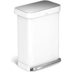 simplehuman 55 Liter Rectangular Kitchen Step Soft-Close Lid, White Stainless Steel Trash can in Kuwait