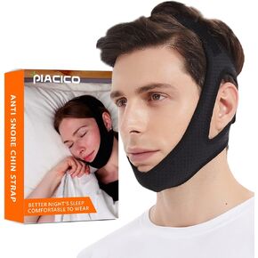 حزام الذقن لمستخدمي Cpap - حزام ذقن قابل للتعديل للشخير، قناع الوجه ضمادة تبقي الفم مغلقًا - نوم مريح صديق للبشرة للرجال والنساء (أسود) in Kuwait