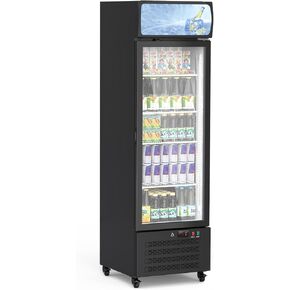 11.3 Cu.Ft Commercial Display Refrigerator, Glass Door Beverage Cooler with Adjustable Shelves, LED Lighting & Advertising Panel, Mobile Design, White in Kuwait