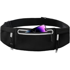 حزام الجري Fanny Pack: حقيبة خصر مكونة من 3 جيوب للرجال والنساء وتمارين اللياقة البدنية وحامل هاتف يناسب جميع الهواتف - حزام سباق الماراثون للركض مع مشبك مريلة (أسود) in Kuwait