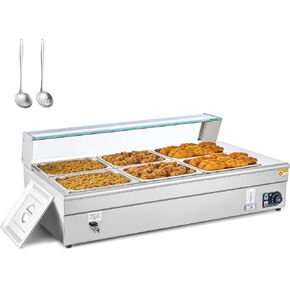 WILPREP Single-Well Commercial Food Warmer with Three 1/3 Pans, Electric Warmer for Food with Adjustable Temp. & Auto Shutoff, Stainless Steel Food Heating Unit for Buffet Food Truck Hotel Catering in Saudi Arabia
