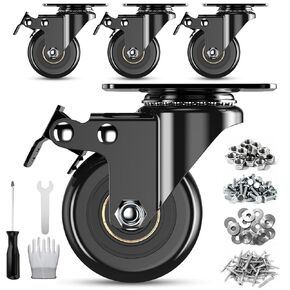 4 inch Casters Wheels, Casters Set of 4 Heavy Duty with Brake 2200lbs, Locking Swivel Plate Caster, Industrial Castor Wheels for Carts, Furniture and Workbench(Free Screws and Spanner) in Saudi Arabia