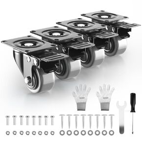 عجلات 5 بوصة مع قفل مزدوج آمن، مجموعة عجلات شديدة التحمل مكونة من 4 عجلات دوارة صناعية 2400 رطل، عجلات من البولي يوريثين لا تصدر ضوضاء للعربة والأثاث (مكافأة مكونة من مجموعتين من الأجهزة) in Kuwait
