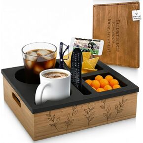 Couch Cup Holder and Serving Tray , Anti- Spill Couch Caddy , Silicone Paulownia Wood Cup Holder for Couch , Proof Couch Caddy Practical for Drinks ,Snacks, Remote Control, Rotatable Phone Holder. in Saudi Arabia