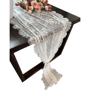 1 Pcs White Lace Table Runner 14 x 120 Inch Vintage Rustic Table Runner for Wedding Bridal Shower Baby Shower Party Decorations Embroidered Boho Lace Table Cloth Runners in Saudi Arabia