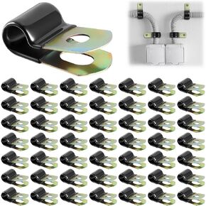 50 PCS 1/4 بوصة مشابك الكابلات الصلب المجلفن مشابك سلك مطلية بالفينيل للكابلات مع مقاطع تثبيت أنابيب مطاطية 6 مم لتركيب سلك خطوط الأنبوب in Kuwait