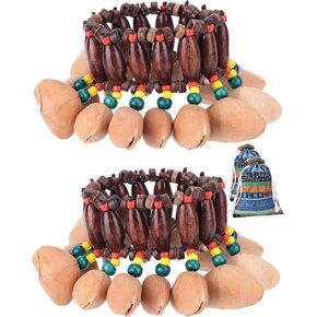 2 PCS Seed Rattle Bracelet Anklet with gift bags,Seed Shell bell Bracelets Wrist Bells African Shaker Percussion Instrument,Nut Shaker Bells,Nature Sounds for Meditation, ASMR, Sound Therapy, Yoga (Chacha-2PCS) in Kuwait