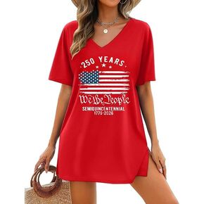 Lyeiao Women American Flag Dresses الوطنية USA Flag Tees Tees Shirt 4th of July v Neck Beach Swimsuit Coverup in Kuwait