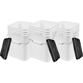 دلو مربع من الدرجة الغذائية باللون الأبيض سعة 4 جالون من House Naturals مع غطاء (عبوة من 3 قطع) خالٍ من مادة BPA - صنع في الولايات المتحدة الأمريكية in Kuwait