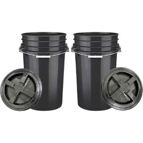 دلو من هاوس ناتشورالز بسعة 7 جالون كبير باللون الأسود من الدرجة الغذائية - خالٍ من البيسفينول أ - مصنوع في الولايات المتحدة الأمريكية مع برغي على غطاء الحشية (عبوة من قطعتين) in Kuwait