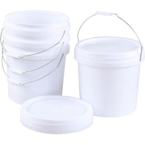 Anbers 4 Gallon Plastic Bucket with Sealed Lid, Round Food Storage Bucket Pail, White, 4-Pack in Kuwait