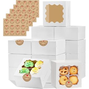 50 قطعة من علب البسكويت البيضاء من LTWQLing، 4 × 4 × 2.5 بوصة صناديق مخبز مع نافذة، مع ملصقات، للكيك الصغير، حلوى المعجنات، الكعك، المعكرون، الفراولة، حلوى الشوكولاتة in Kuwait