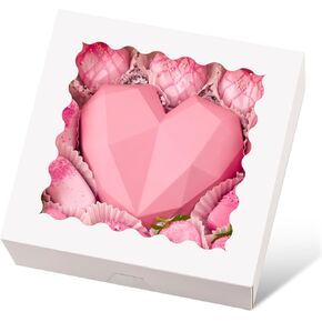 Ocmoiy 20 Pack Pie Boxes, 10 x 10 x 2.5 Inches Bakery Boxes with Window, Auto-Popup Cookie Treat Boxes for Chocolate Strawberries, Pastries, Muffins, Donuts, Breakable Heart in Kuwait