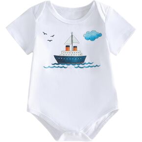 Baby Girl Boy Summer Clothes Sailing Boat Embroidery Gingham Sleeveless Romper Bodysuit Outfit 0 3 6 9 12 18 Months in Kuwait