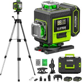 Alloyman Laser Level with Tripod, 4 × 360° Self Leveling Laser Level, Nivel Laser Green Line Lazer Leveler Tool for Picture Hanging, Home Renovation, Indoor Project, 2*Battery&Carrying Bag Included in Kuwait
