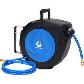 بكرة خرطوم الهواء قابلة للسحب: بكرة خرطوم بوليمر هجين مقاس 50 قدمًا × 3/8 بوصة|خرطوم ضاغط الهواء مزود بـ 5 بوصات من الرصاص في التركيبات النحاسية | بكرة تثبيت على الحائط دوارة 180 درجة لسقف وجدار ورشة المرآب | ماكس 300 رطل لكل بوصة مربعة، أزرق in Kuwait