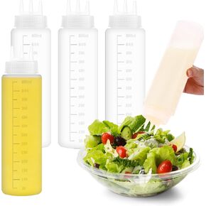 4 عبوات من زجاجات الضغط البلاستيكية سعة 23oz، زجاجات البهارات، موزعات الصلصة القابلة لإعادة الملء مع فوهة ثلاثية الفتحات للكاتشب والشراب والتتبيلة والزيت والعسل in Kuwait