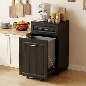 خزانة سلة المهملات القابلة للسحب من ZIFTY بسعة 13 جالونًا، خزانة سلة مهملات المطبخ القائمة بذاتها مع درج مخبأ، خزانة إعادة تدوير القمامة المخفية المقاومة للحيوانات الأليفة للمطبخ والغسيل وغرفة المعيشة، باللون الأسود in Kuwait