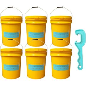 Free Tool! 5 Gallon Bucket Yellow 6 Pack with lid, Food Grade, Metal Handles with Plastic Grip for Easy Stack and Store, All Purpose Pail, Premium HPDE, Includes Free Opener in Kuwait