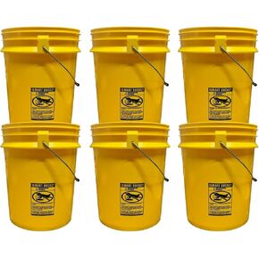 5 Gallon Bucket Yellow 6 Pack No lid, Food Grade, Metal Handles with Plastic Grip for Easy Stack and Store, All Purpose Pail, Premium HPDE in Kuwait