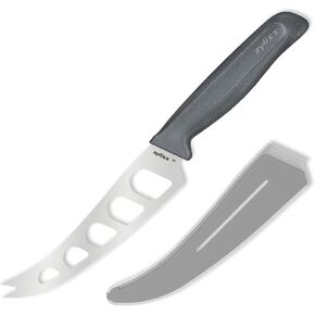 سكين الجبن زيليس - شفرة من الفولاذ المقاوم للصدأ مع فتحات غير لاصقة وطرف شوكة للتقديم - قطع أجبان ناعمة وشبه ناعمة وثابتة - مقبض من قش القمح، آمن للاستخدام في غسالة الأطباق، ضمان لمدة 5 سنوات - 5 بوصات in Kuwait