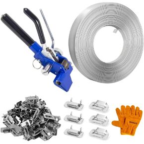 BAUSATZ Packaging Strapping Kit - Stainless Steel Banding Coil (3/4" x 100ft x 0.03") & Ear-Lokt Buckles (100pcs) - Silver - Industrial, Construction, Outdoor in Kuwait