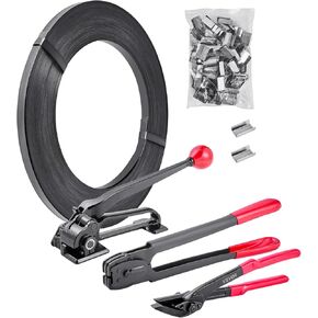 VEVOR Steel Banding Strapping Kit, Heavy Duty Banding Sealer Tool with 600 ft Binding Straps, 300 Metal Seals, Manual Pallet Packaging Strapping Kit for Warehouse, Transportation, Industrial Bundling in Kuwait