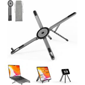 Viozon Portable Laptop Stand for Desk & Travel, Magnetic Phone Holder Tripod, Compatible with 10–16" Laptops and 4–13" Phones/Tablets, Compact Foldable Aluminum Alloy, 8-Level Height Adjustment in Kuwait