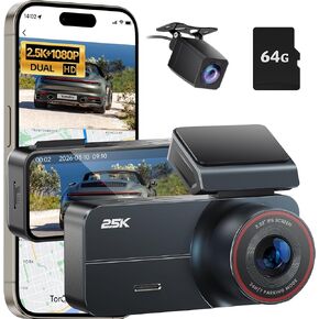 Dash Cam الأمامي والخلفي QHD 2.5k ، 3.39 بوصة كاميرا للسيارات مع بطاقة 64 جيجابايت ، و 160 درجة و 160 درجة ، زاوية G ، مستشعر ، 24 ساعة ، كاميرا السيارة الخلفية الأمامية ， دعم 256 جيجابايت كحد أقصى in Kuwait