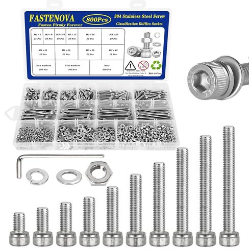 مجموعة متنوعة من براغي M3 800 قطعة، براغي M3 (10 مقاسات 6-40 مم) للطابعة ثلاثية الأبعاد DIY، مجموعة براغي برأس زر سداسي وصواميل غسالة، 304 من الفولاذ المقاوم للصدأ، 6/8/10/12/16/20/25/30/35/40 مم in Saudi Arabia