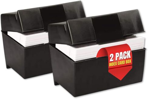 1InTheOffice Index Card Box 5x8 Index Card Holder, 400 Card Capacity Black (2 Pack) in Kuwait