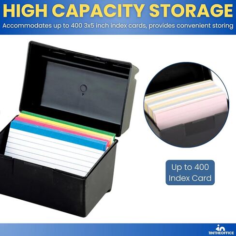 1InTheOffice Index Card Box 5x8 Index Card Holder, 400 Card Capacity Black (2 Pack) in Kuwait