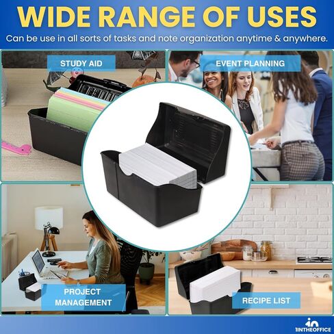 1InTheOffice Index Card Box 5x8 Index Card Holder, 400 Card Capacity Black (2 Pack) in Kuwait