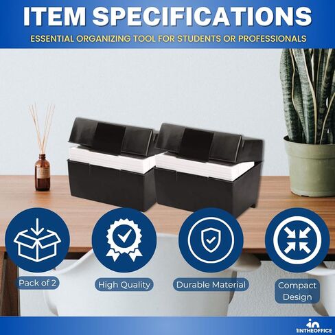 1InTheOffice Index Card Box 5x8 Index Card Holder, 400 Card Capacity Black (2 Pack) in Kuwait